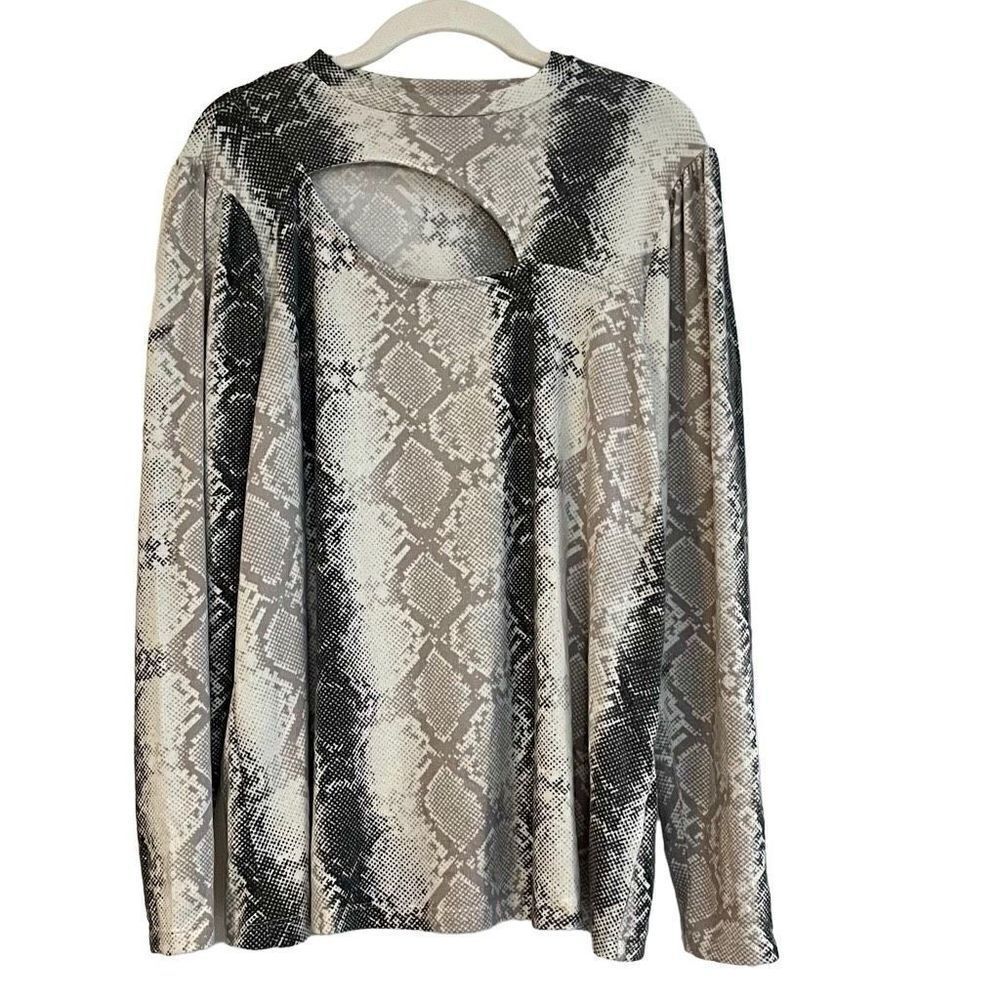 Como Blu Snakeskin Asymmetrical Cutout Mock Turtleneck 1X